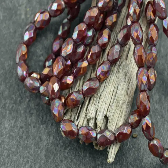 *20* 5x7mm Bronze AB Washed Burnt Orange Fire Polished Faceted Oval Beads {3}