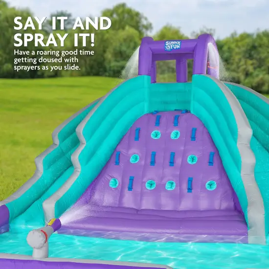 Sunny & Fun Inflatable Kids Backyard Double Water Slide Park Purple {4}