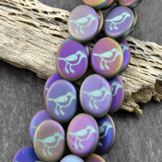 *8* 14mm Matte Opaque Turquoise Metallic Iris Bird Laser Tattoo Coin Beads {3}