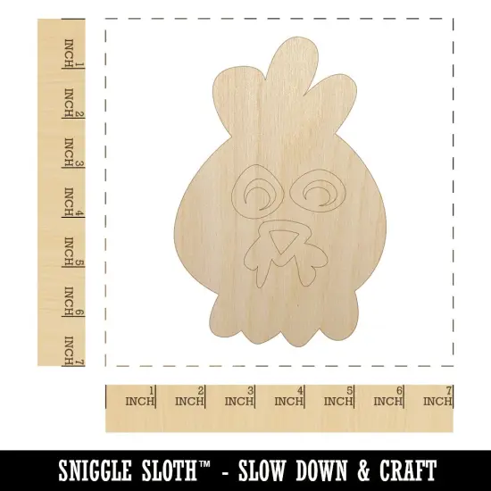 Chicken Rooster Face Doodle Unfinished Wood Shape Piece Cutout for DIY Craft Projects {1}