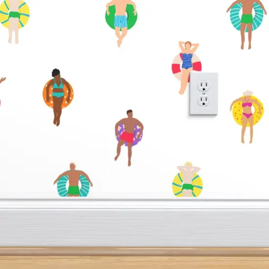 Pre-Pasted Wallpaper 2FT Wide Multicolor Ocean Swim Pool Swimmers Bathing Suit Vacation Diverse House Custom Pre-pasted Wallpaper by Spoonflower {4}