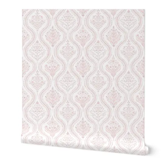 Peel & Stick Wallpaper 2FT Wide Paisley Damask Pale Pink Thistle Ogee Indian Block Print Grandmillennial White Romantic Cottagecore Custom Removable Wallpaper by Spoonflower {7}