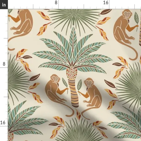 Various Fabrics by the Yard or Fat Quarter Beige Art Deco Monkeys Safari Palm Trees Travel Boho Muted Neutrals Summer Animals Plants Large Scale Custom Printed Fabric by Spoonflower {2}