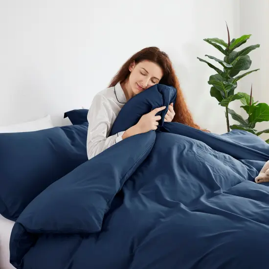 Nestl Double Brushed Microfiber Duvet Cover Set Navy Blue {3}