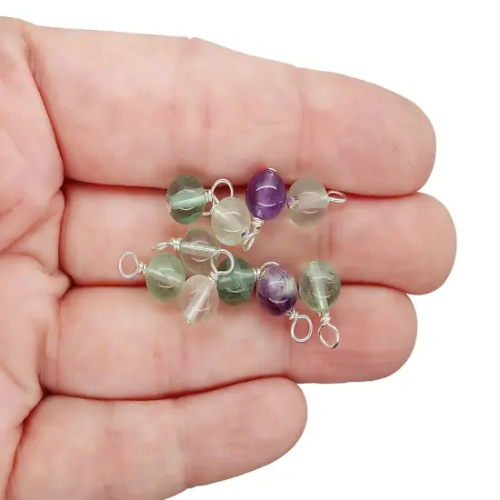 Fluorite 6mm Bead Dangles, Small Gemstone Charms, 10 pieces, Adorabilities {3}