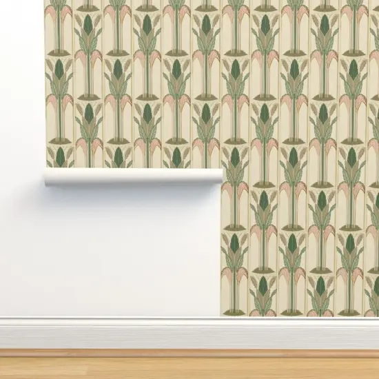 Peel & Stick Wallpaper 2FT Wide Art Nouveau Deco Floral Vertical Botanical Palms Geometric Custom Removable Wallpaper by Spoonflower {2}