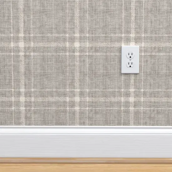 Pre-Pasted Wallpaper 2FT Wide Grey Tartan Farmhouse Academia Plaid Large Neutral Scale Cottagecore Grandmillennial Custom Pre-pasted Wallpaper by Spoonflower {4}