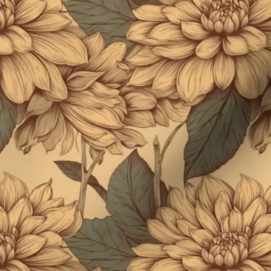 Various Fabrics by the Yard or Fat Quarter Vintage Botanical Gold Flowers Retro Garden Dahlia Warm Floral Custom Printed Fabric by Spoonflower {7}