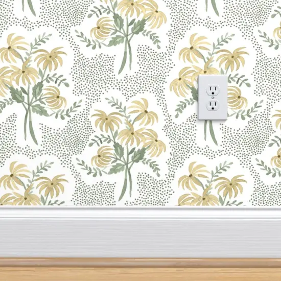 Pre-Pasted Wallpaper 2FT Wide Neutral Floral Modern Botanical Traditional Grandmillenial Soft Gold Flowers Custom Pre-pasted Wallpaper by Spoonflower {4}