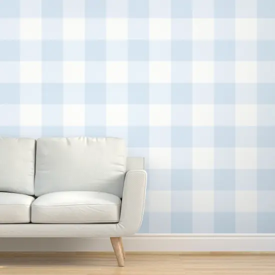 Pre-Pasted Wallpaper 2FT Wide Blue Gingham Check Large Scale Classic Buffalo Plaid 6 Inch Powdery French Country Cottagecore Granny Chic Custom Pre-pasted Wallpaper by Spoonflower {5}