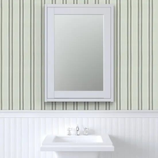 Pre-Pasted Wallpaper 2FT Wide Sage Green Stripe Ticking Preppy Cottagecore French Country Contemporary Stripes Large Scale Grandllennial Custom Pre-pasted Wallpaper by Spoonflower {6}