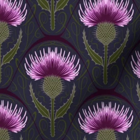 Various Fabrics by the Yard or Fat Quarter Art Nouveau Medium Scale Botanicals Thistle Dark Blue Purple Custom Printed Fabric by Spoonflower {7}