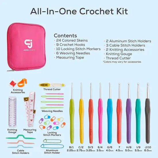 JumblCrafts Ultimate Crochet Kit, 24 Yarn Set, Crochet Hooks, Row Counter & 24 Skeins, for Beginners & Experts {2}