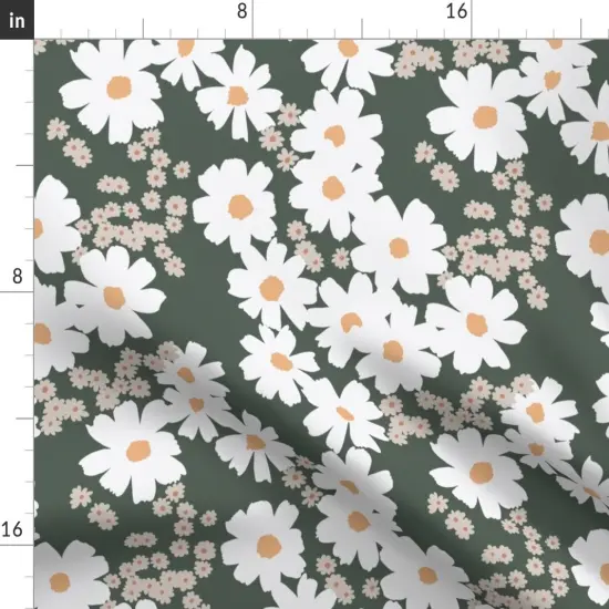 Various Fabrics by the Yard or Fat Quarter Summer Daisies Boho Daisy Flowers Green Modern Blossom Custom Printed Fabric by Spoonflower {2}