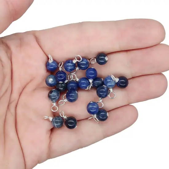 Blue Sodalite 6mm Bead Dangles, Small Gemstone Charms, 10 pieces, Adorabilities {1}