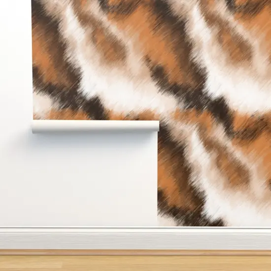 Peel & Stick Wallpaper 2FT Wide Black White Orange Animal Print Fur Calico Cat Hair Watercolor Pencil Large Scale Custom Removable Wallpaper by Spoonflower {2}