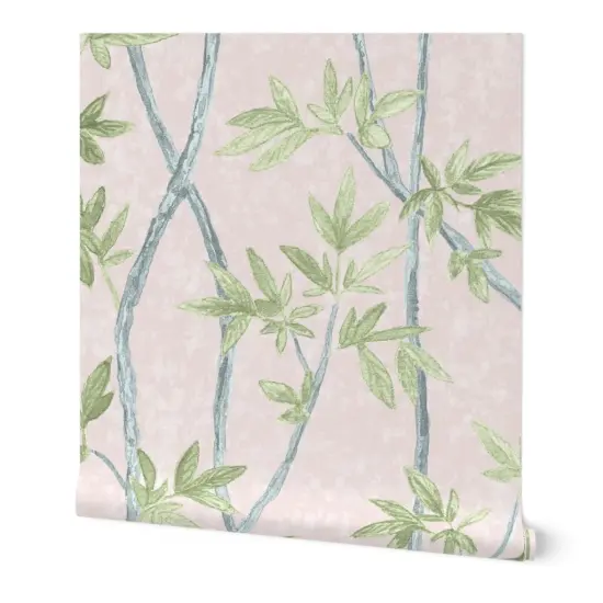 Peel & Stick Wallpaper 2FT Wide Chinoiserie Blush And Green Large Scale Pastel Forest Custom Removable Wallpaper by Spoonflower {7}