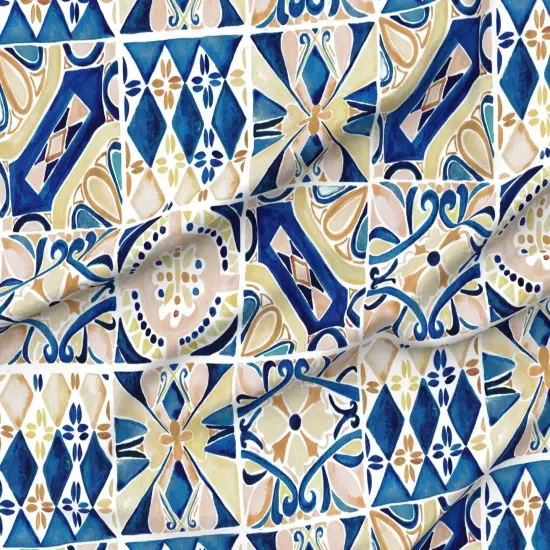 Various Fabrics by the Yard or Fat Quarter Blue Geometric Watercolor Painting Italy Rustic Tuscany Mediterranean Watercolour Italian Villa Tiles Large Scale Custom Printed Fabric by Spoonflower {6}