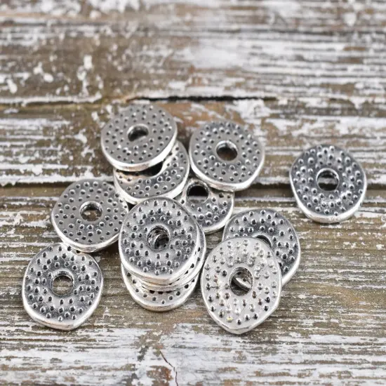 *100* 12mm Antique Silver Dimpled Flat Washer Spacer Beads {4}