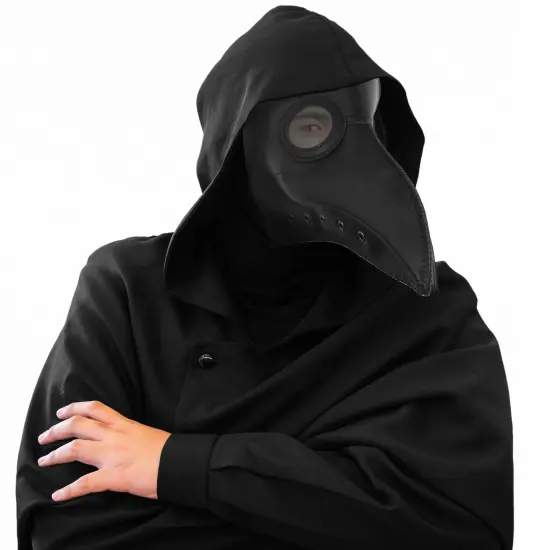 Medieval Doctor Plague Mask - Black Faux Leather Bird Death Doctors Mask Costume Accessory {6}