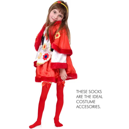 Bow Accent Thigh Highs - Red Over The Knee High Stockings with Red Satin Ribbon Bow Accent for Women and Girls {3}