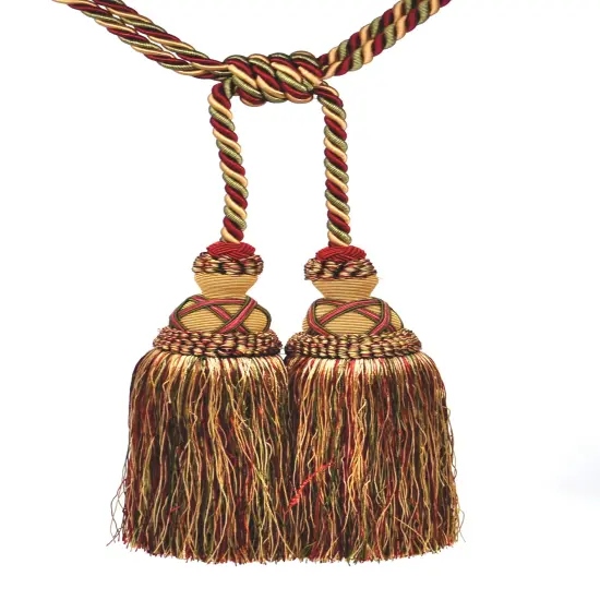 Belagio Tieback Tassel, 2 Tassels- 10&rdquo; Long with 15&rdquo; Cord , Milante Collection, Taupe/Wine {1}