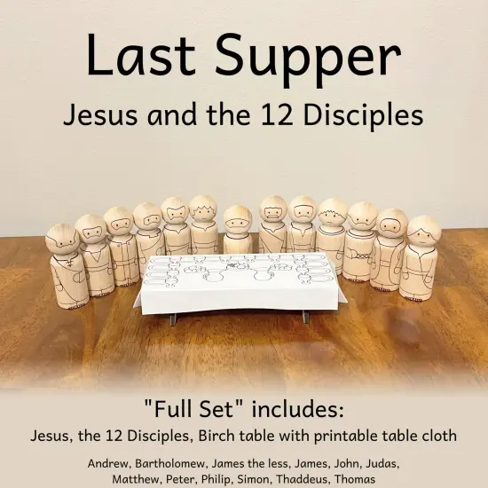 Last Supper Jesus and 12 Disciples Peg Doll Set by Pegsies&trade; {2}