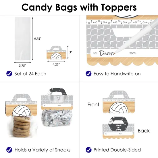 Big Dot of Happiness Bump, Set, Spike Volleyball DIY Baby Shower or Birthday Party Clear Goodie Favor Bag Labels Candy Bags with Toppers Set of 24 {4}