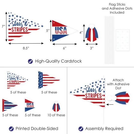 Big Dot of Happiness Stars & Stripes - Triangle Patriotic Party Photo Props - Pennant Flag Centerpieces - Set of 20 {4}