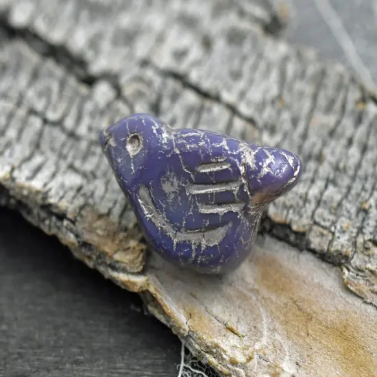 *6* 11x22mm Gold Washed Opaque Plum Bird Beads {1}