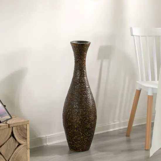 Modern Decorative Brown Textured Design Floor Flower Vase, for Living Room, Entryway or Dining Room, 31 inch {6}