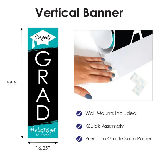 Big Dot of Happiness Teal Graduation Party Door Decoration - Vertical Banner {4}