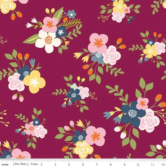 Bloom and Grow Floral Burgundy Cotton Fabric by Riley Blake by the Yard {2}