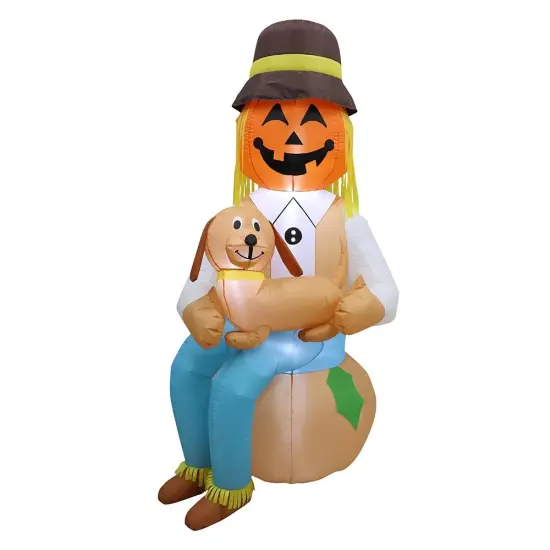 7' Air Blown Inflatable Thanksgiving Scarecrow sitting w/ Puppy GTF00020-7 {1}