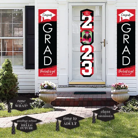 Big Dot of Happiness Red Graduation Party Door Decoration - Vertical Banner {3}