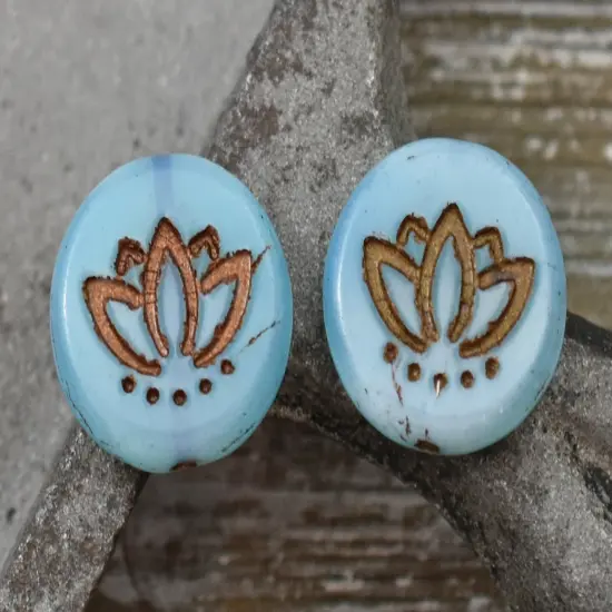 *12* 14mm Dark Bronze Washed Blue Silk Lotus Flower Coin Beads {5}