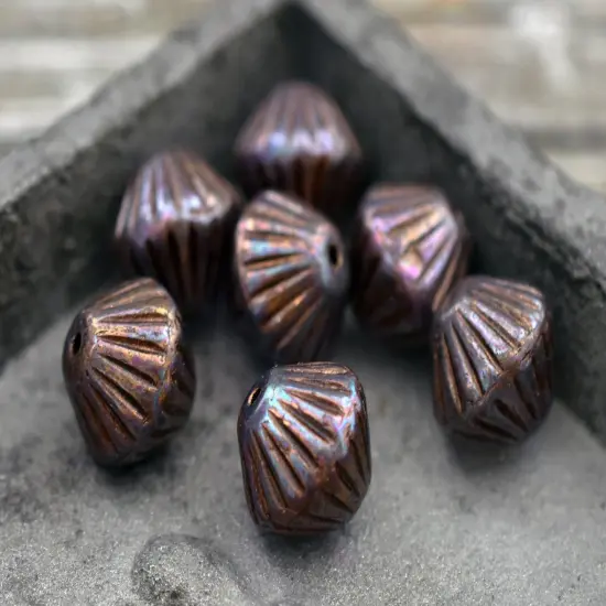 *15* 11mm Purple Lustered Brown Washed Pale Translcent Blue African Bicone Beads {4}