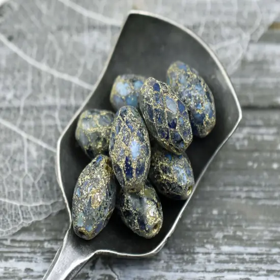 *6* 12x8mm Gold Washed Green Cobalt Fire Polished Faceted Oval Beads {6}