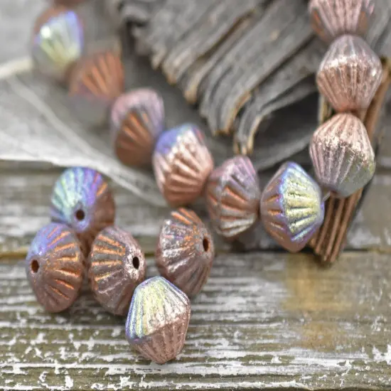 *15* 11mm Copper AB Washed Etched Crystal Tribal Bicone Beads {2}