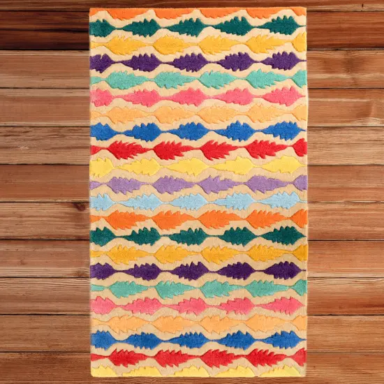 Handtufted Multicolored Leaf Design 100% Wool Area Rug, 3' x 5' Rectangle {3}