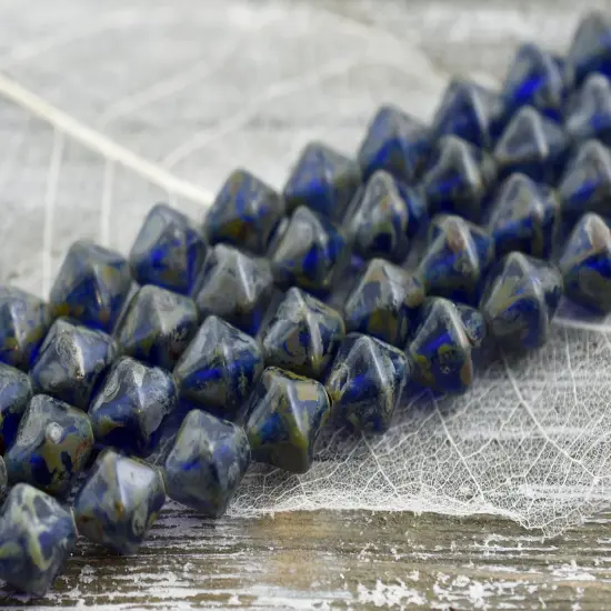 *17* 11mm Capri Blue Picasso Lantern Bicone Beads {4}
