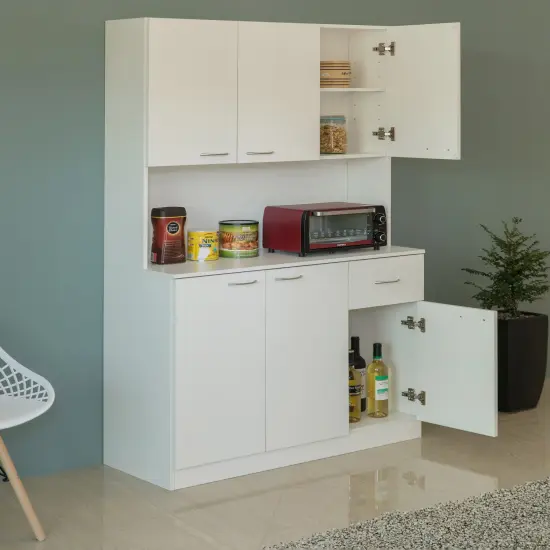 Kitchen Pantry Storage Cabinet with Drawer, Doors and Shelves, White {3}