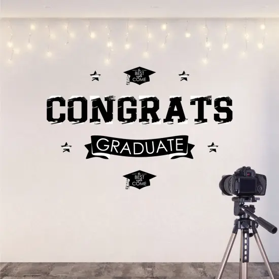 Big Dot of Happiness Black and White Graduation Party Photo Backdrop - Wall Decals {6}