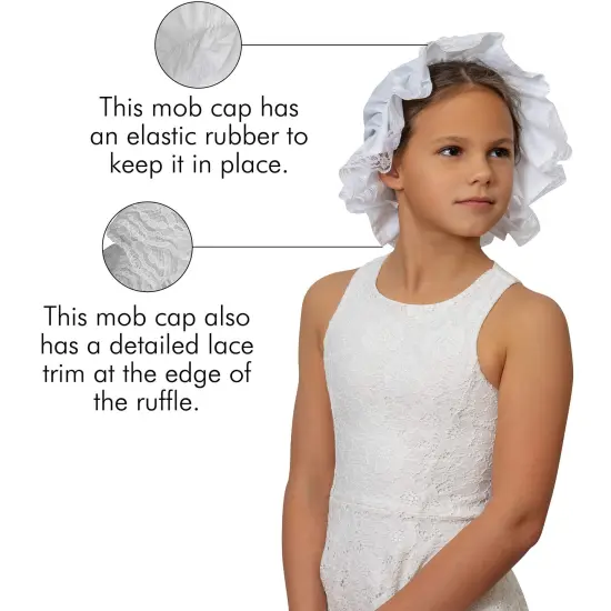 White Mob Cap Accessory - Grandma Night Bonnet Colonial Costume Nightcap Mop Hat Accessories for Maid Girls and Women {4}