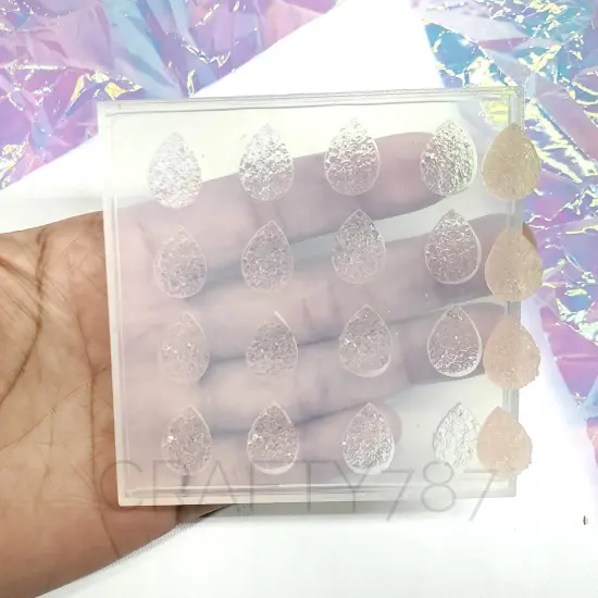 Tear Drop Druzy Silicone Mold 10mmx14mm, 8 Pairs(B1) {1}