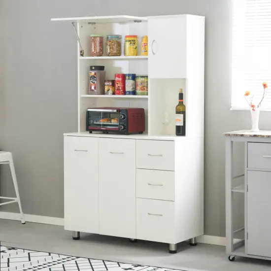 Kitchen Pantry Storage Cabinet with Doors and Shelves, White {2}