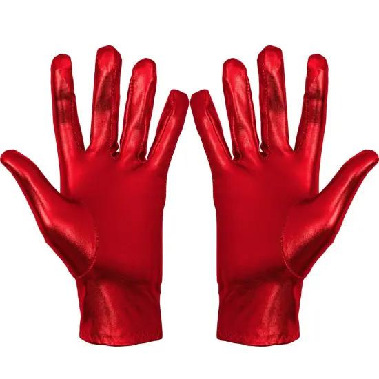Metallic Red Costume Gloves - Shiny Red Superhero Evening Stretch Dress Glove Set for Men, Women and Kids {1}