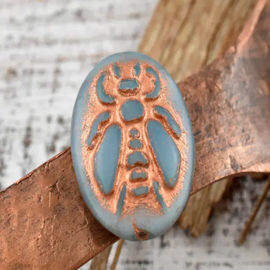 *4* 22x18mm Copper Washed Denim Blue Silk Bumblebee Oval Beads {3}