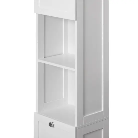 White Tall Standing Bathroom Linen Tower Storage Cabinet for Bathroom and Vanity {6}