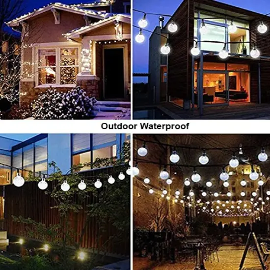 Perfect Holiday 60 LED Solar String Bulb Lights White {7}